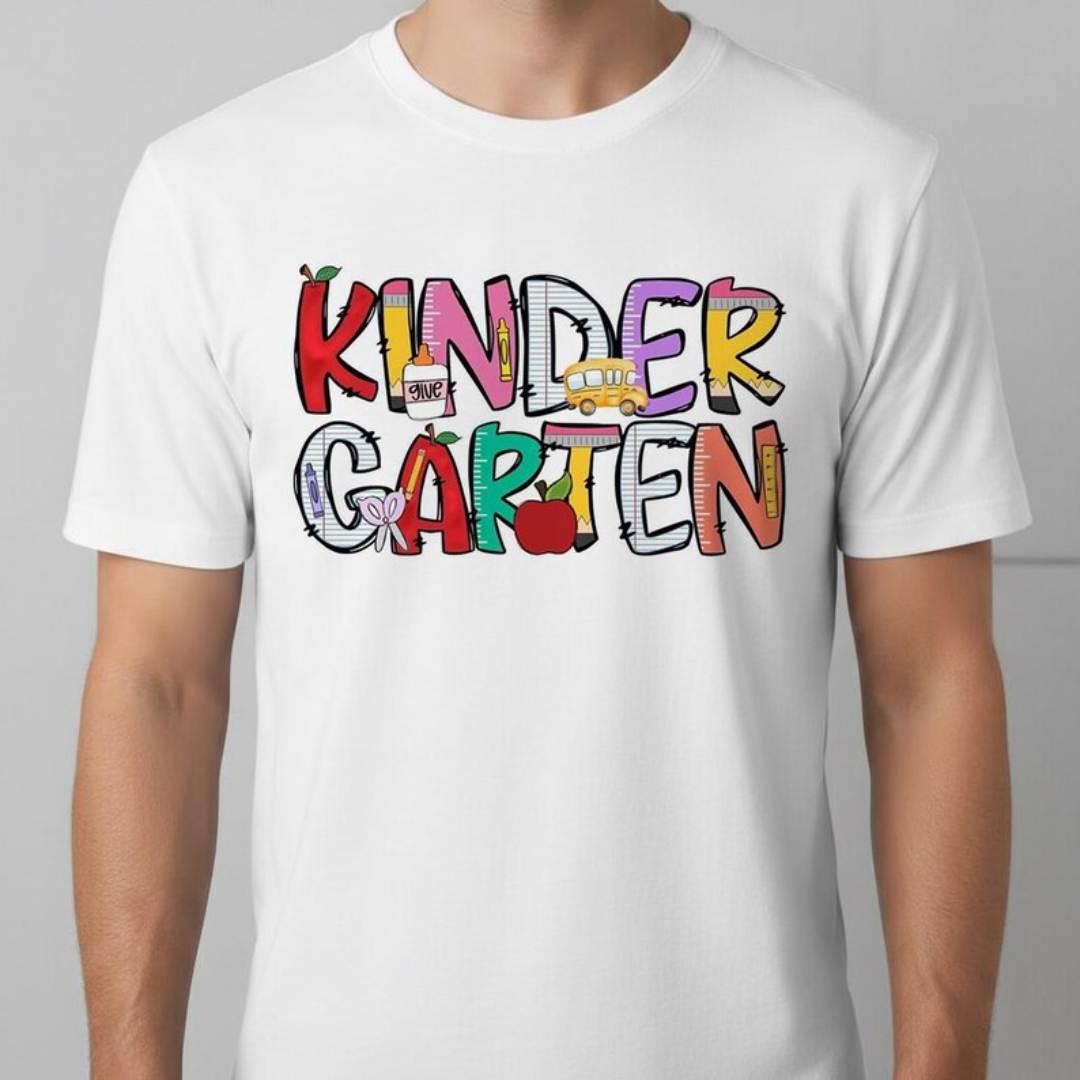 Kindergarten Teacher T Shirt Colorful School Icon Design