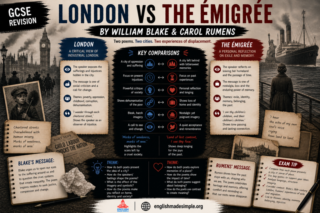 London vs The Émigrée: AQA Power and Conflict Poetry Comparison (Grade 9 Guide) 10 London v The Emigree