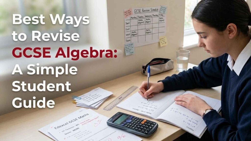 Best Ways to Revise GCSE Algebra: A Simple Student Guide 2 Student using the best ways to revise GCSE algebra at a home study desk
