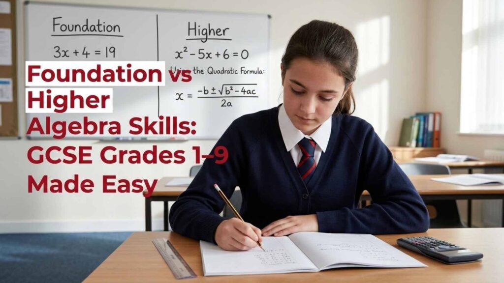 Foundation vs Higher Algebra Skills: GCSE Grades 1–9 Made Easy 1 GCSE student comparing Foundation vs Higher algebra skills during maths revision